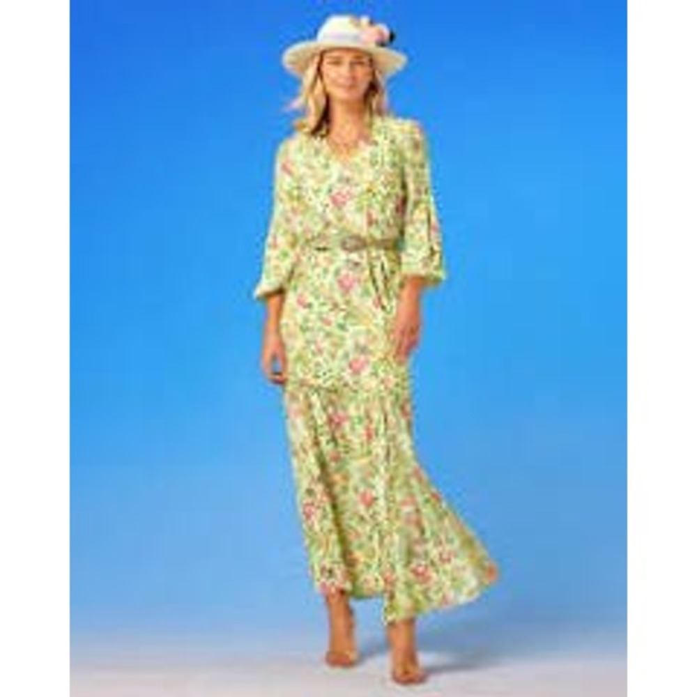 NicoBlu Womens Pastel Floral Maxi Dress Ruffle Designer Bird Boho Garden Silk